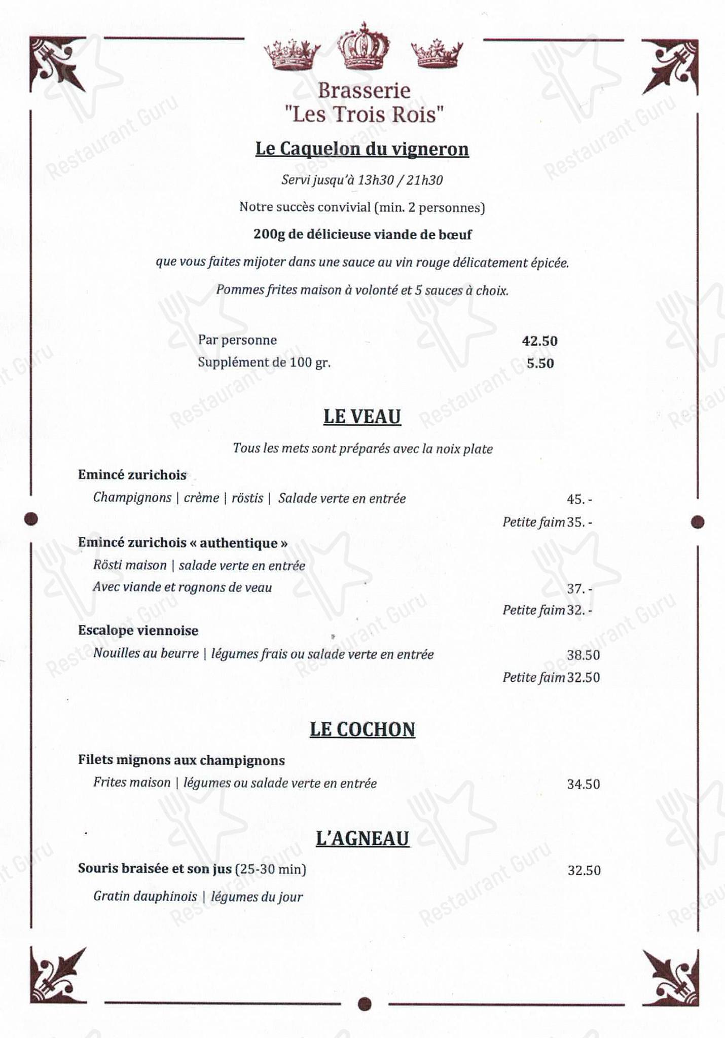 Brasserie Les Trois Rois SA in Losanna - Menu