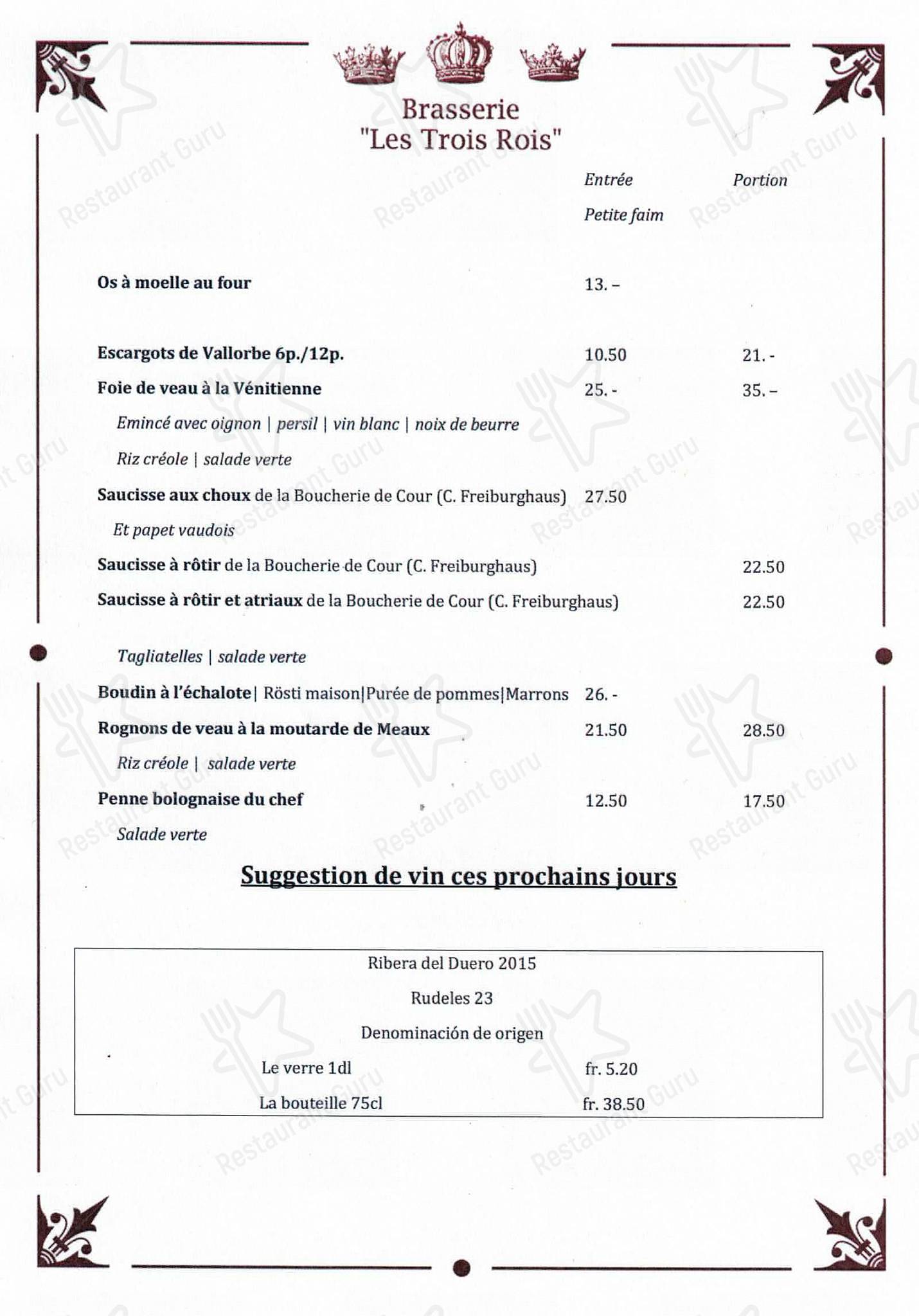 Brasserie Les Trois Rois SA in Losanna - Menu