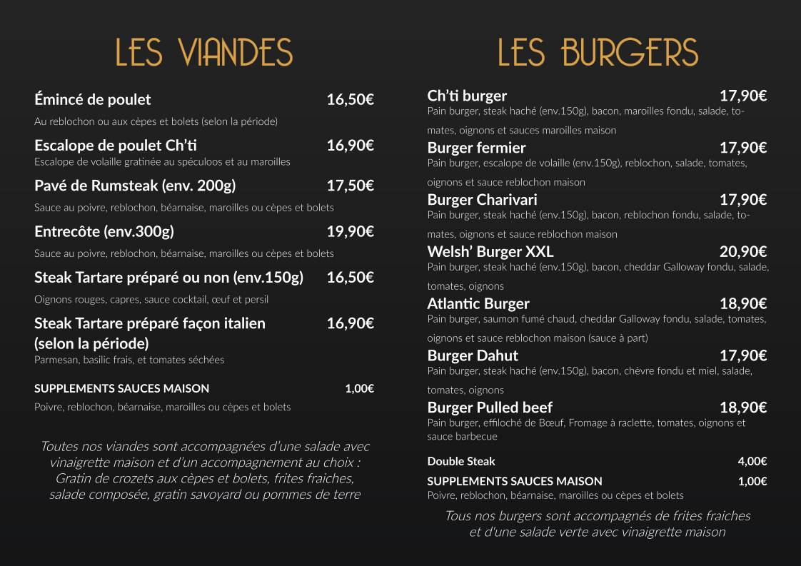 Menu de Le Ch'ti Charivari