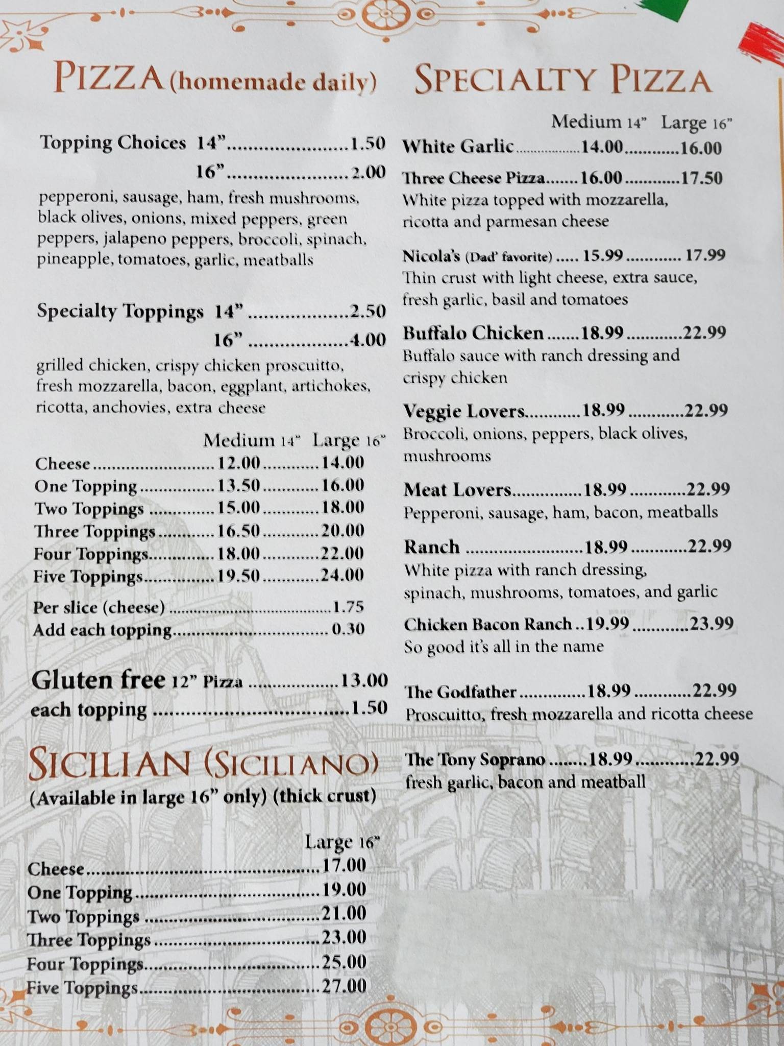 Menu at Little Italy Pizzeria, Ogdensburg