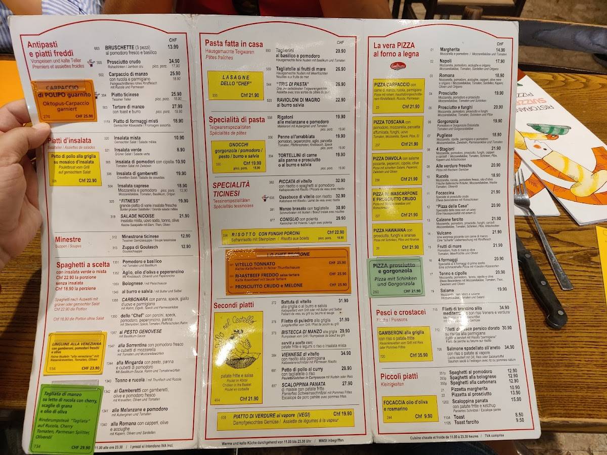 Menu di Ristorante - Pizzeria Svizzero 