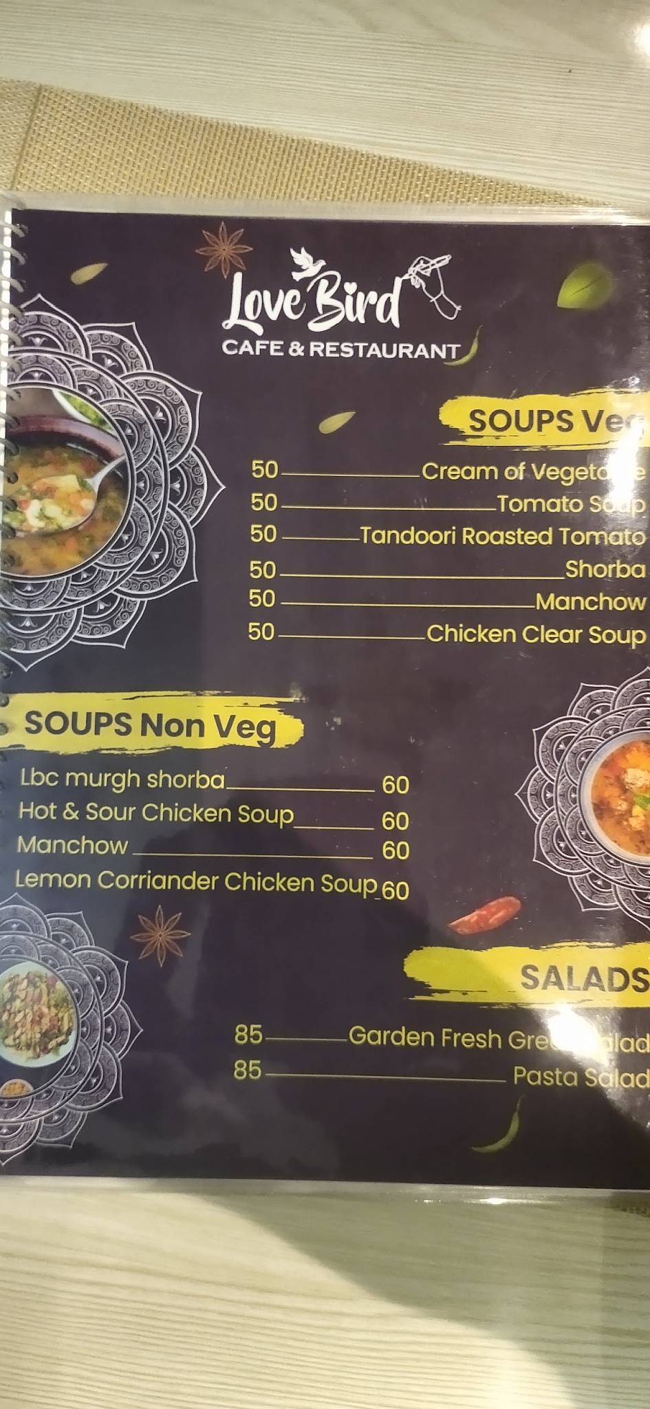 Love bird cafe and restaurant menu