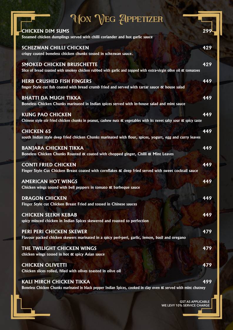 The Twilight Kitchen And Bar menu