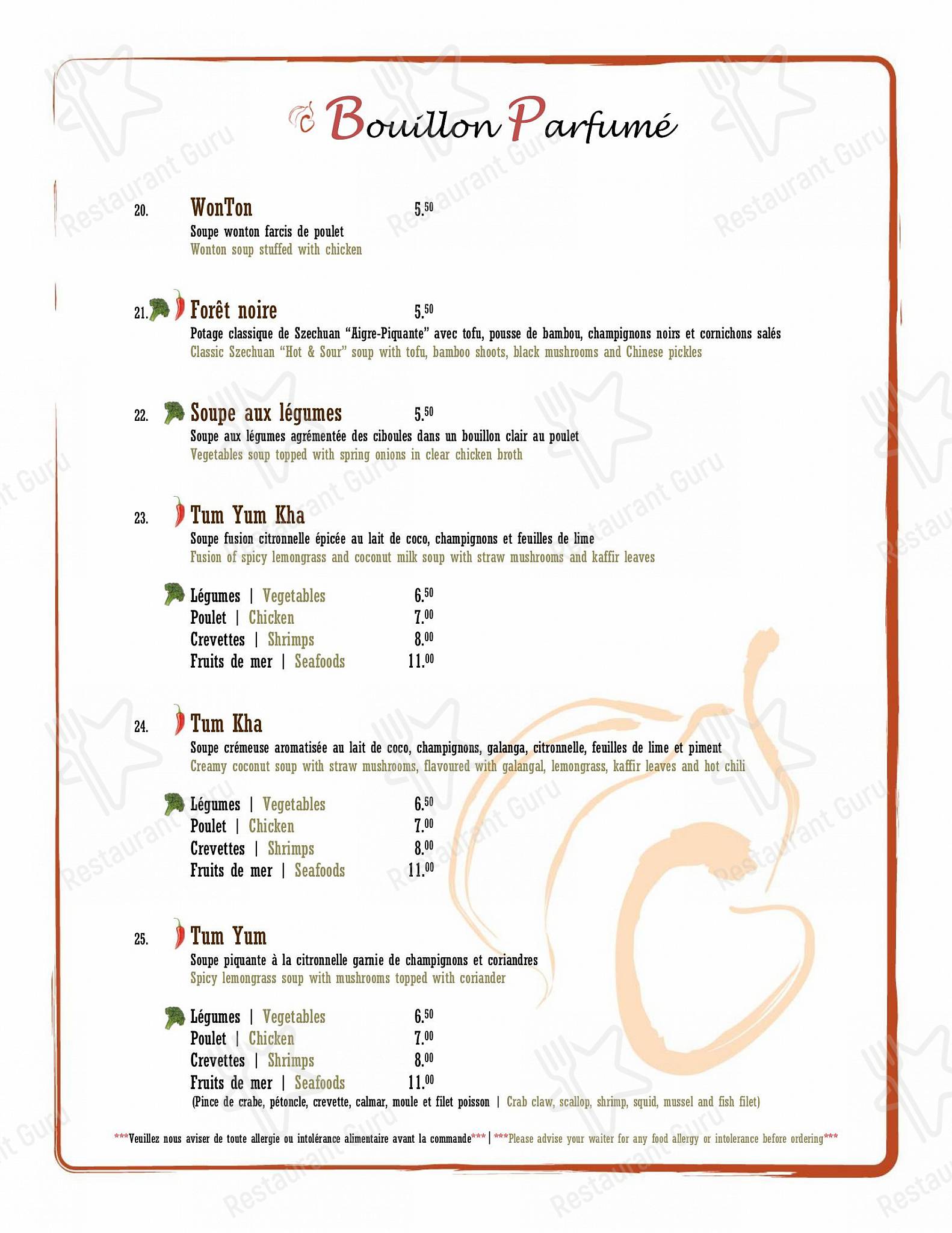 Menu pour Resto Lychee restaurant