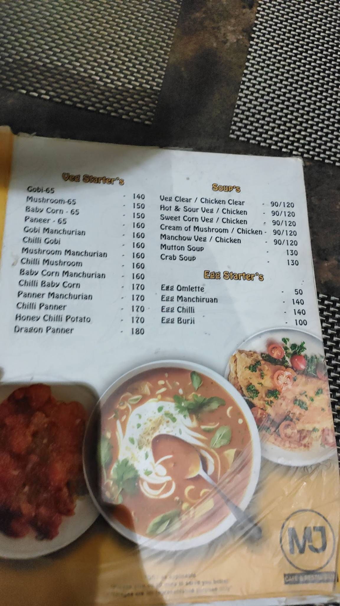MJs Cafe & Restaurant menu