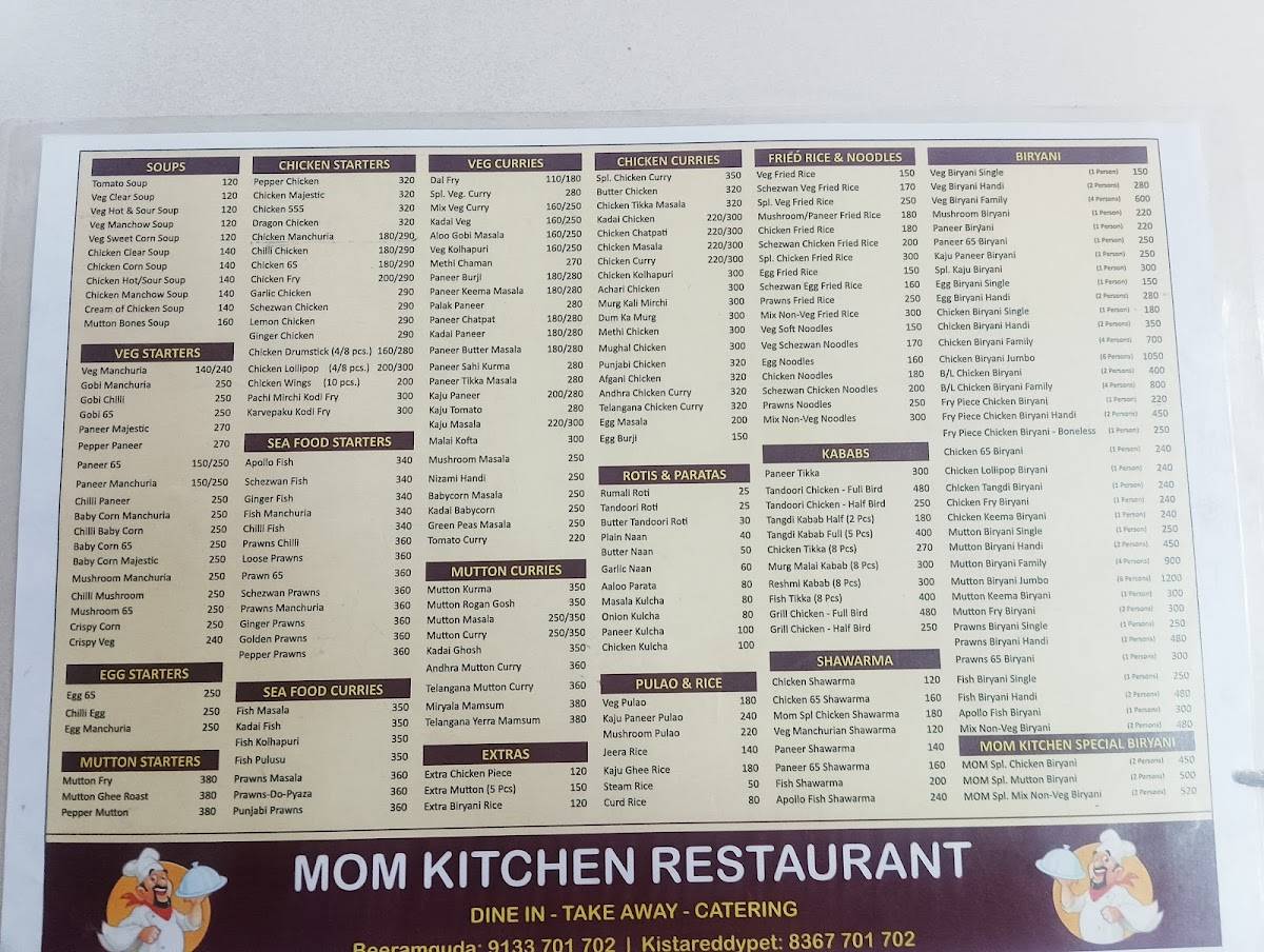 MOM Kitchen Restaurant menu