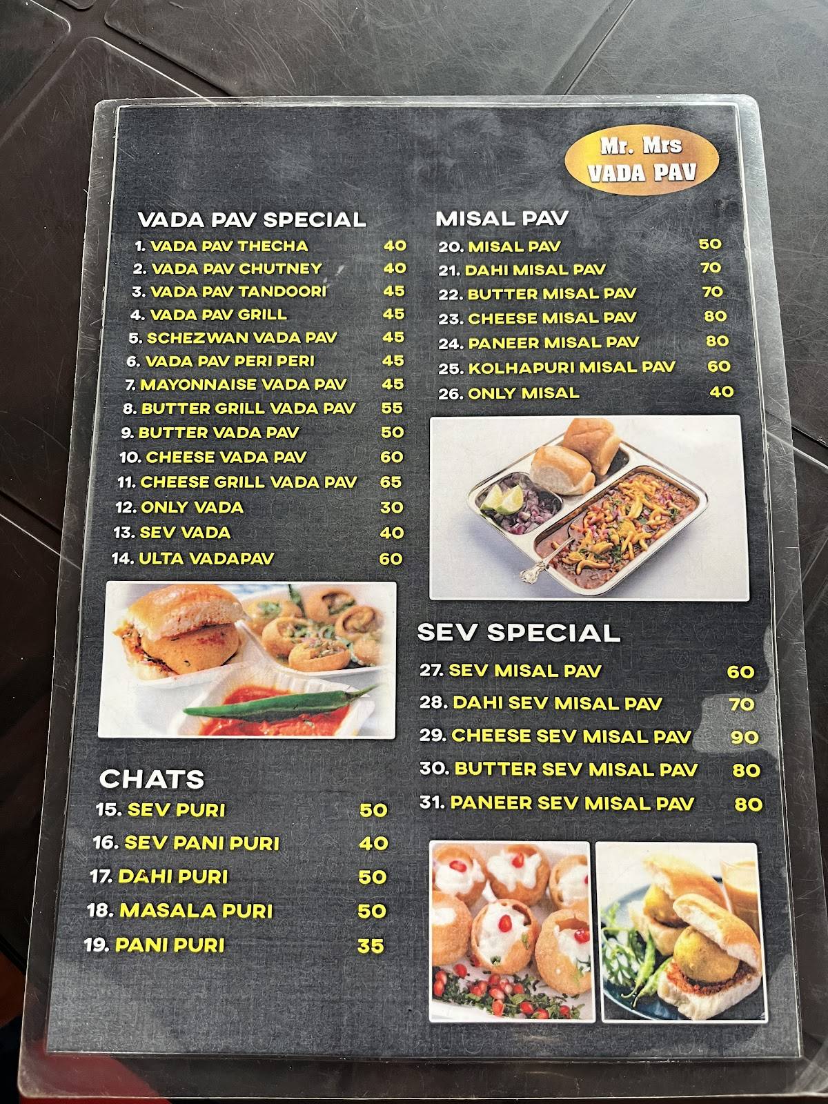 MR & MRS VADA PAV menu