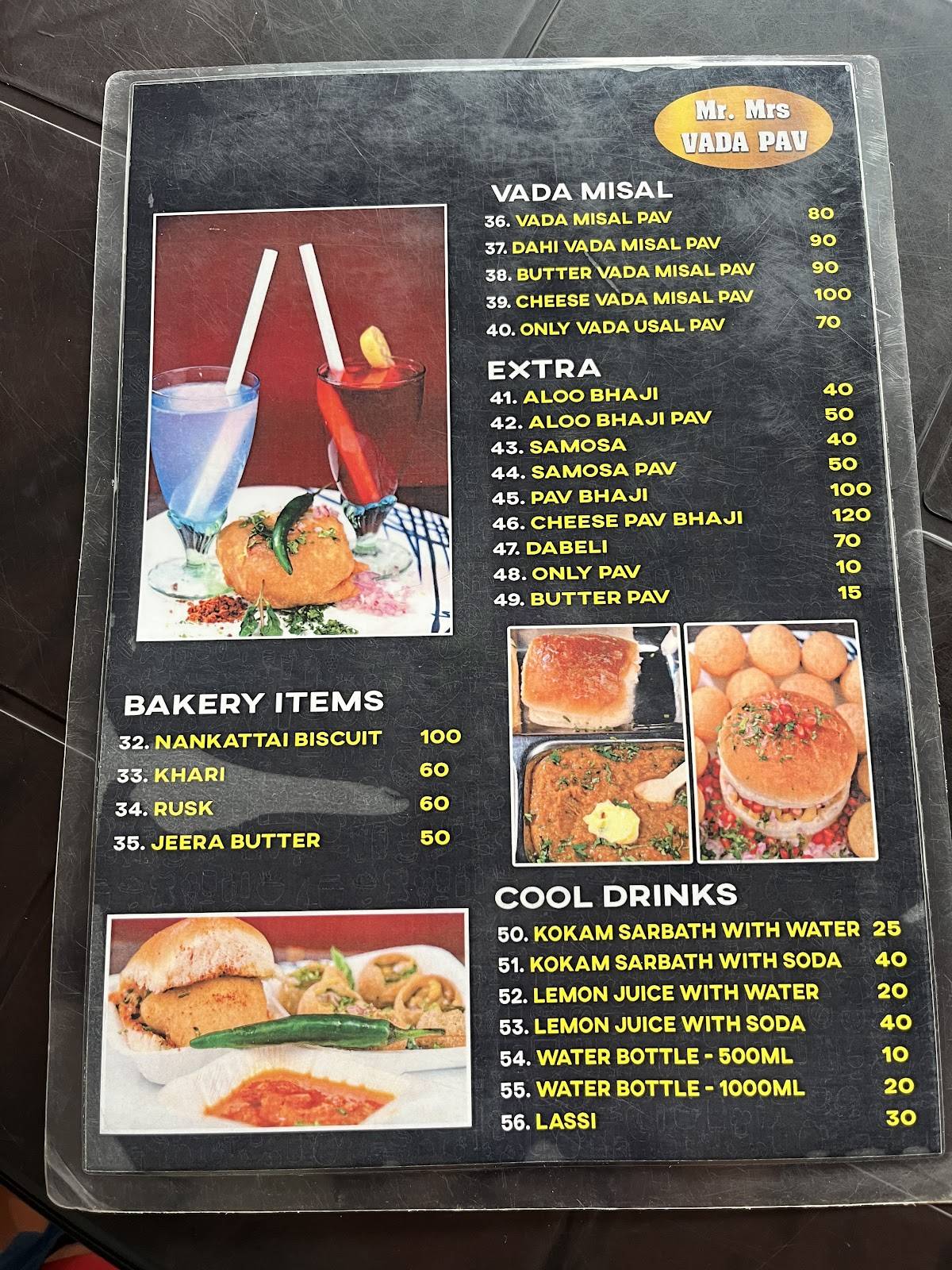 MR & MRS VADA PAV menu