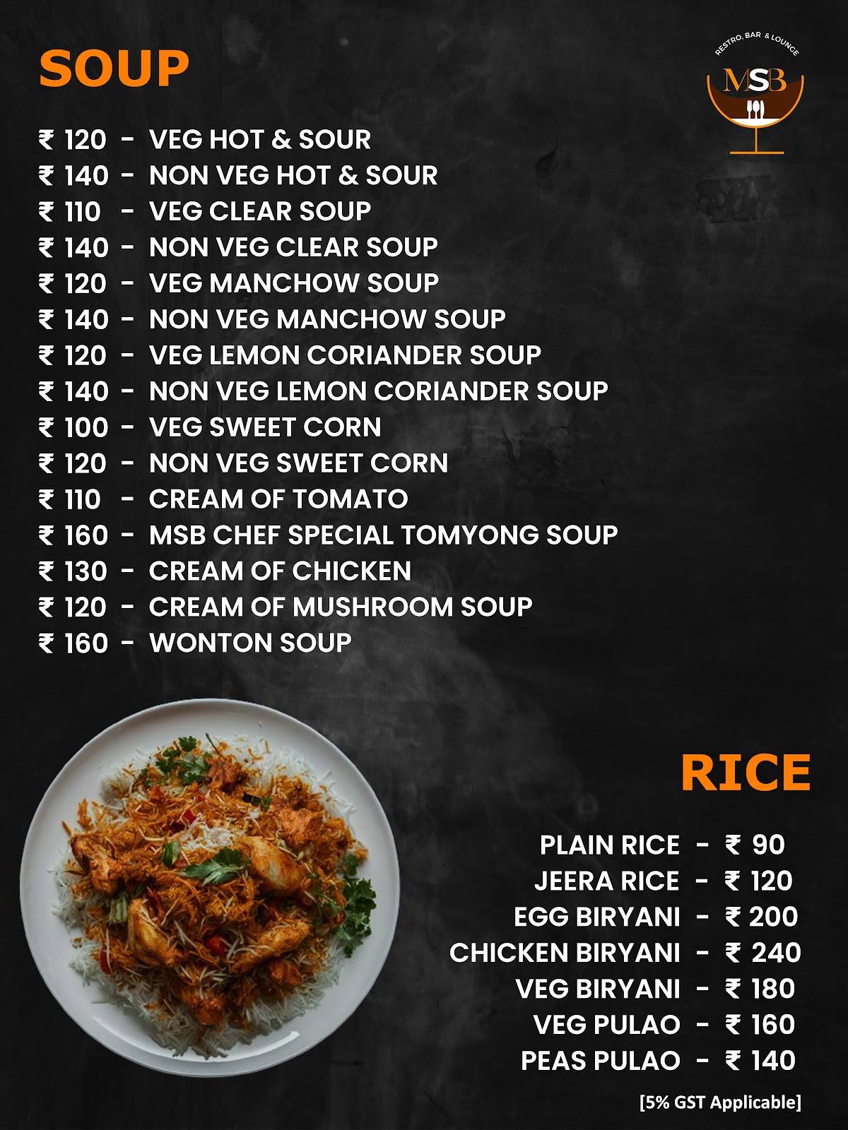 Menu at MSB Restro Bar & Lounge, Gangtok