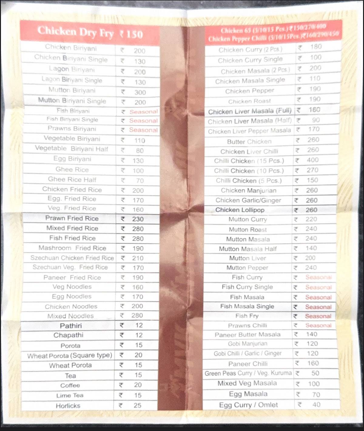 MVK Restaurant menu