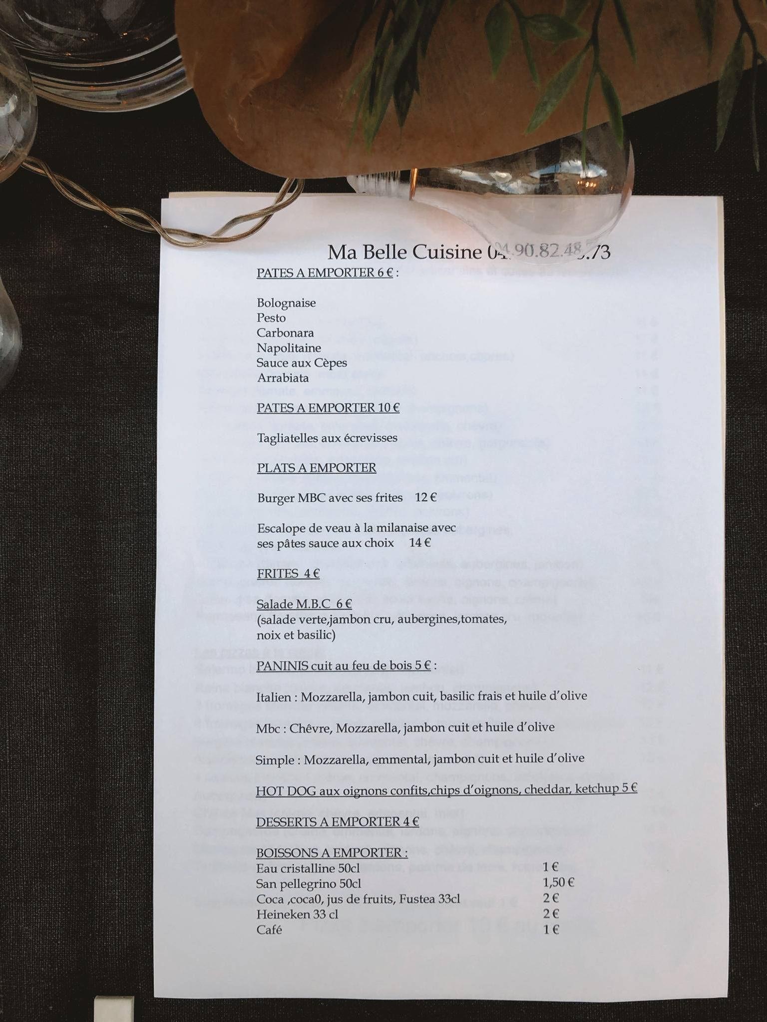 Menu de Ma belle cuisine
