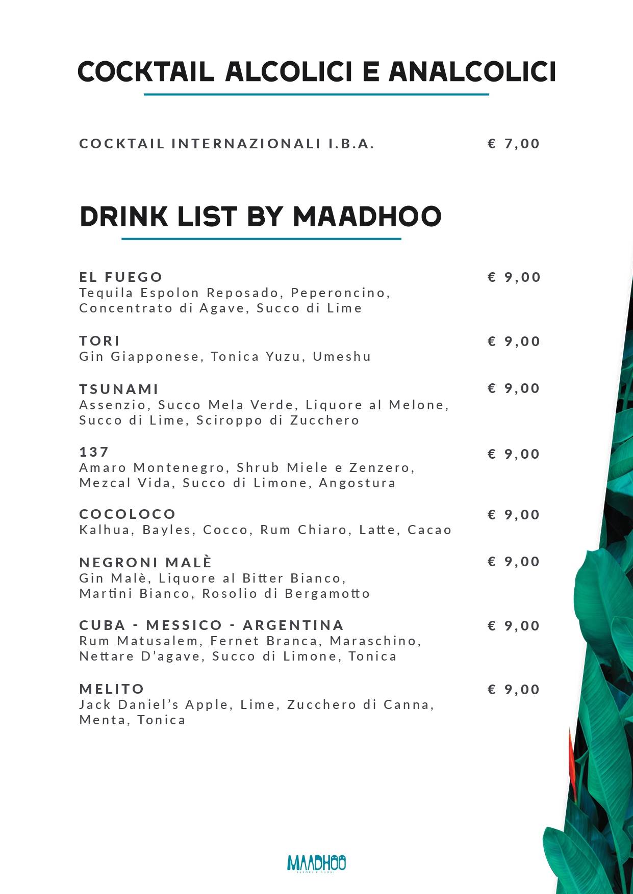 Menu di Maadhoo-sapori e suoni 