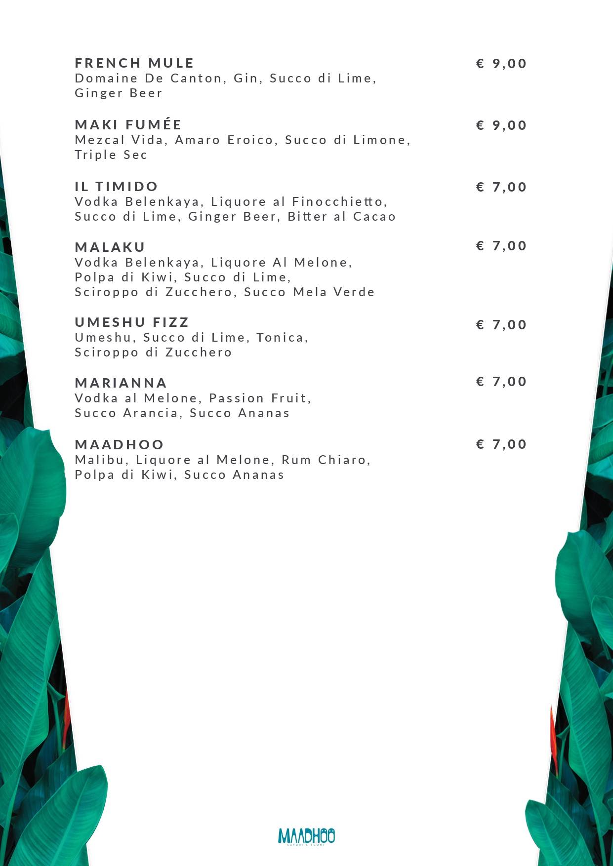 Menu di Maadhoo-sapori e suoni 
