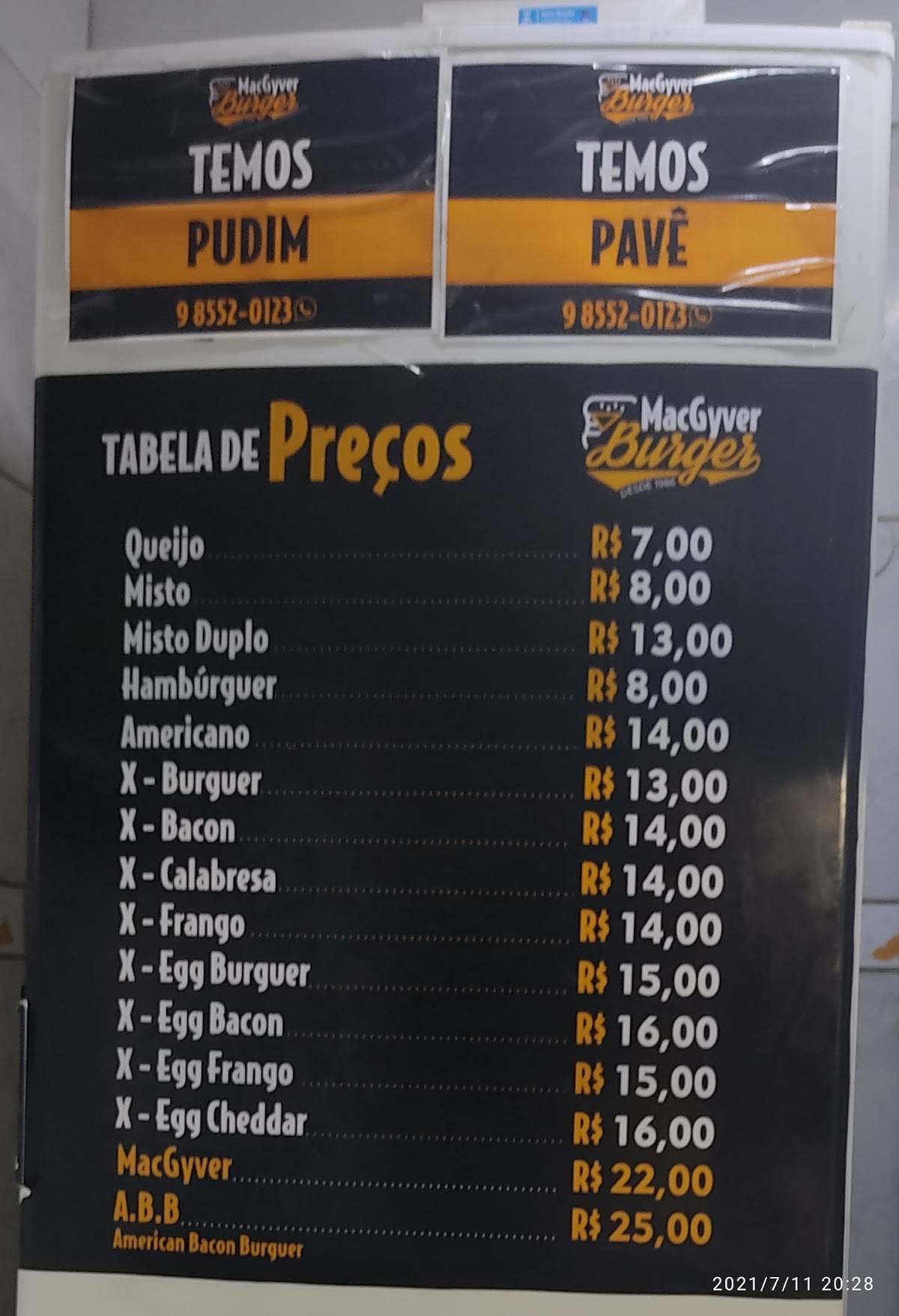 MacGyver Burger cardápio