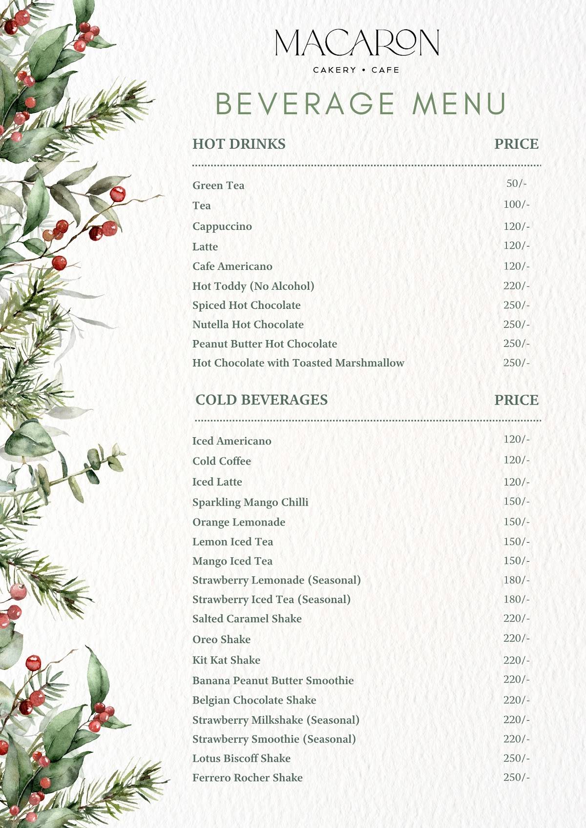 Macaron Patisserie menu