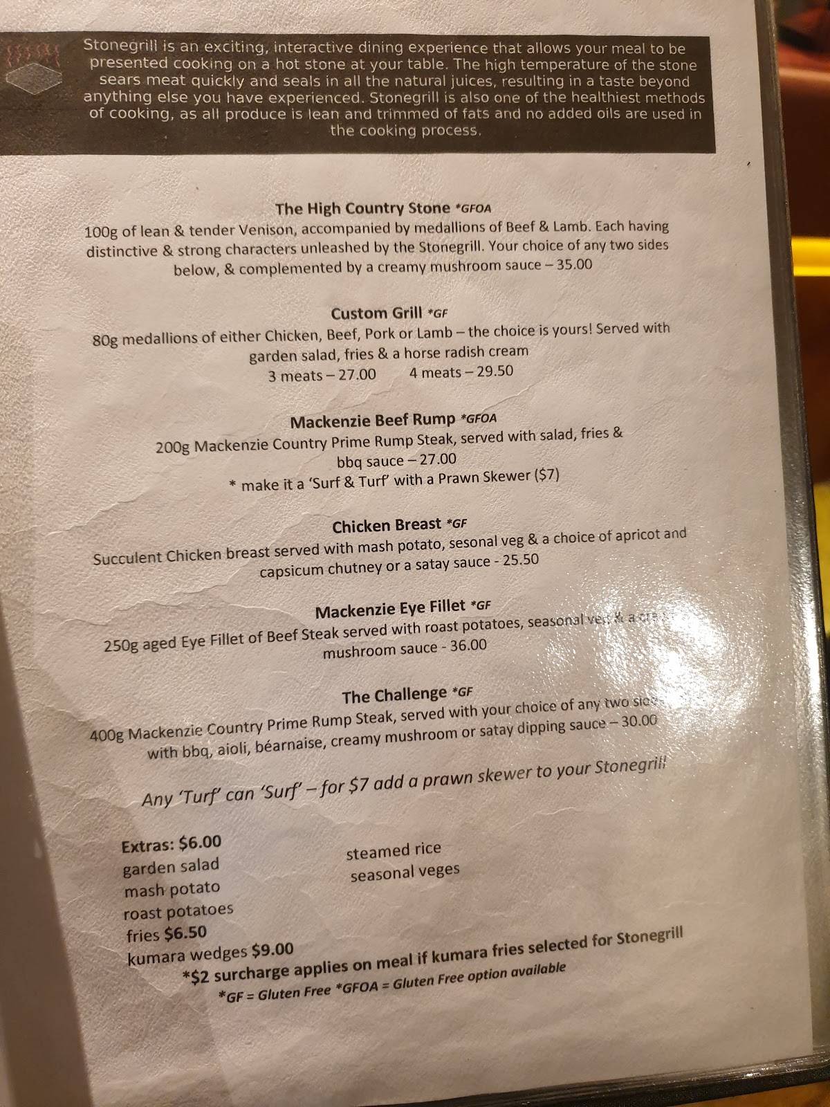 Menu at Mackenzies Cafe Bar & Grill, Lake Tekapo