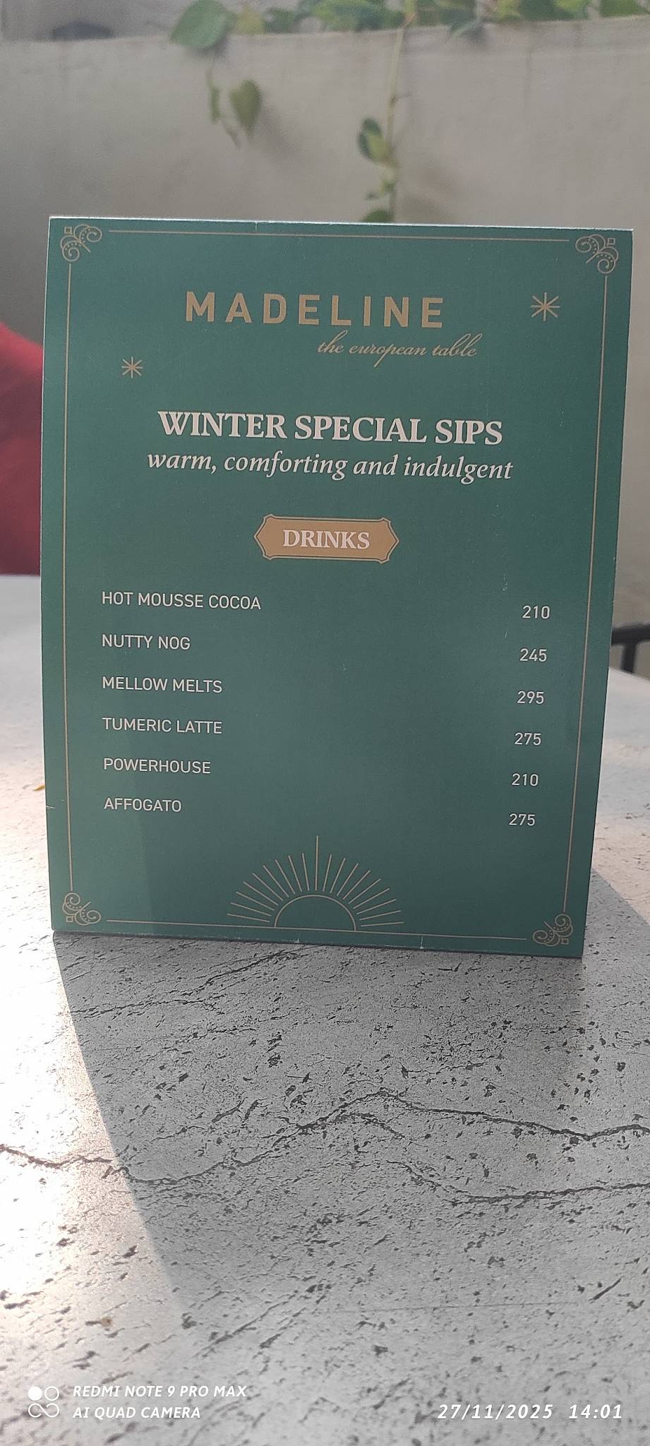 Madéline India menu