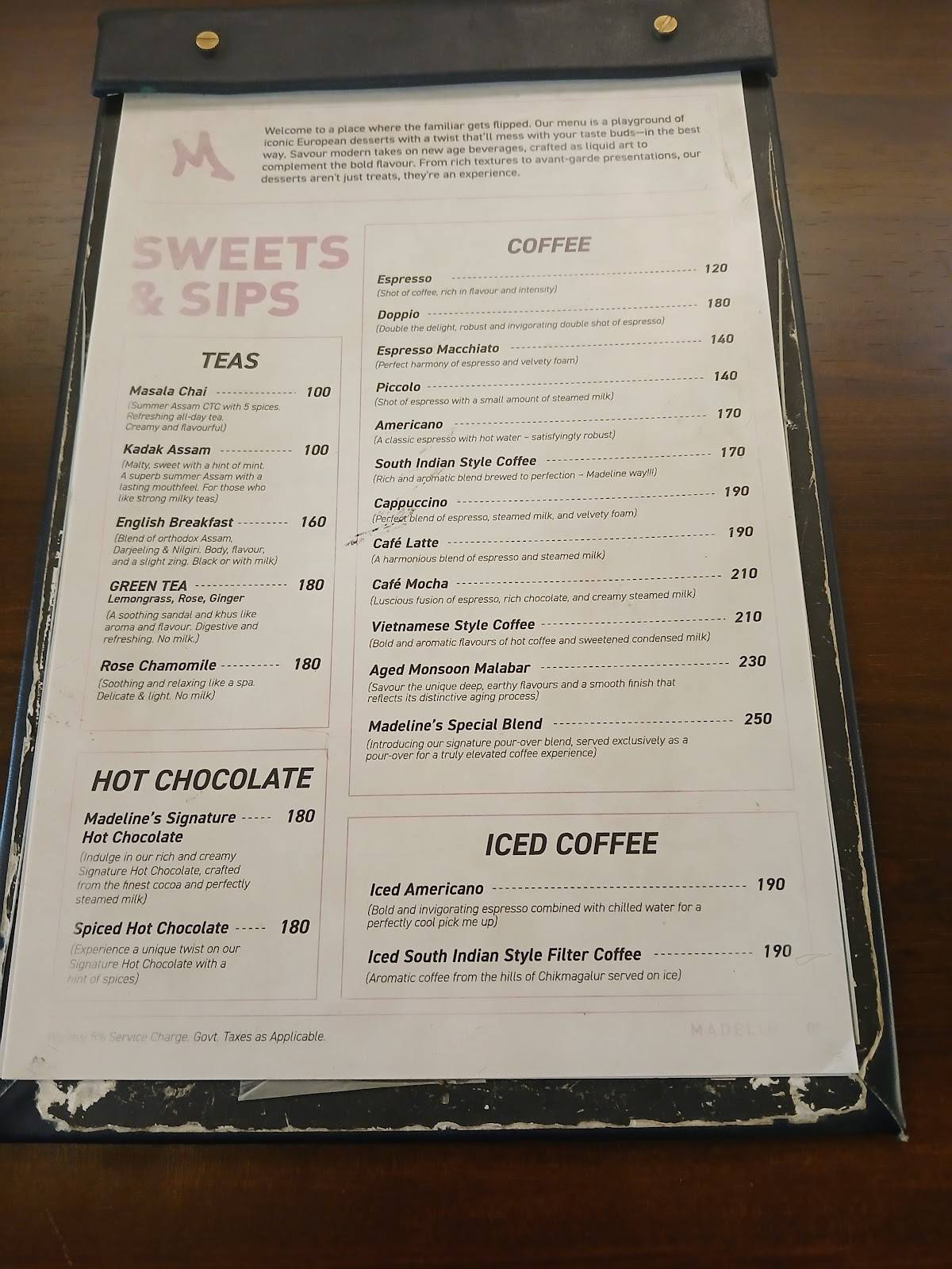 Madéline India menu