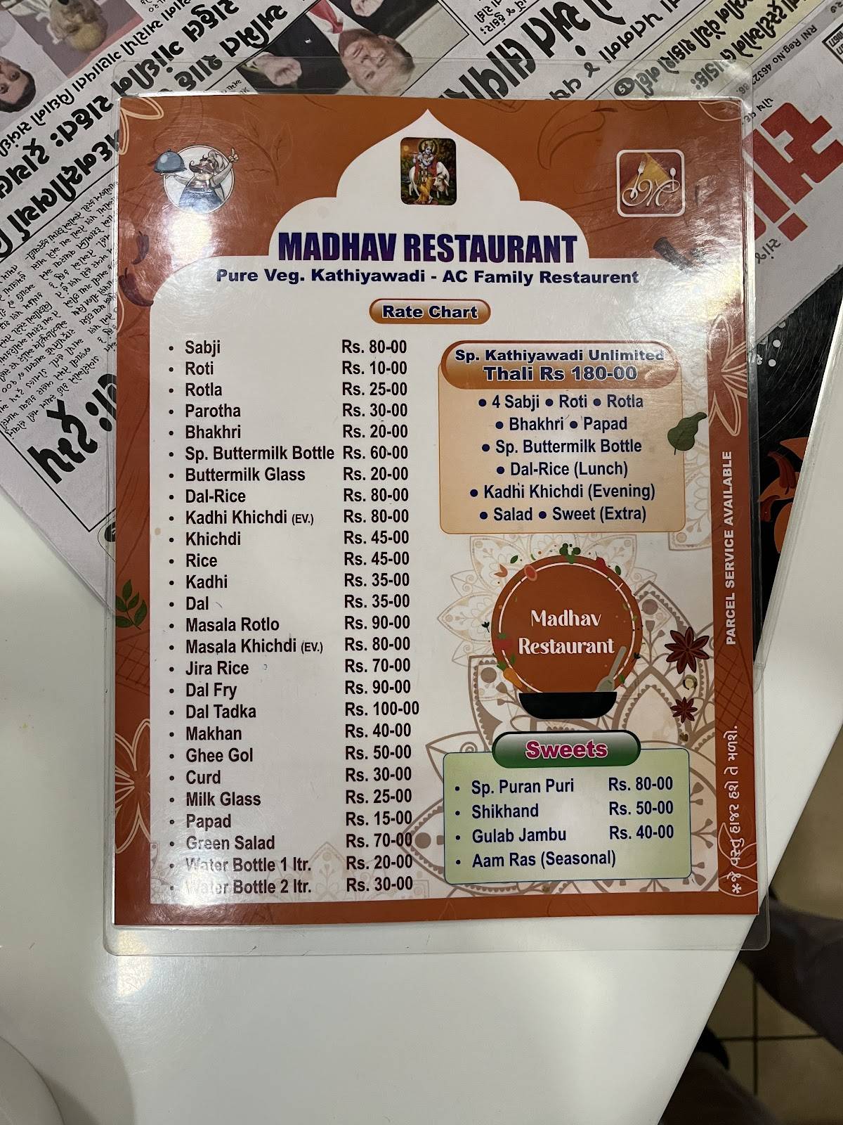Madhav Restaurant menu