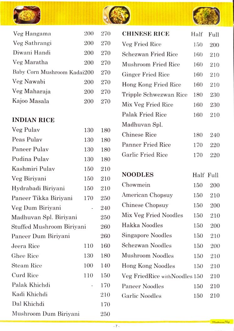 Madhuvan Veg Restaurant menu