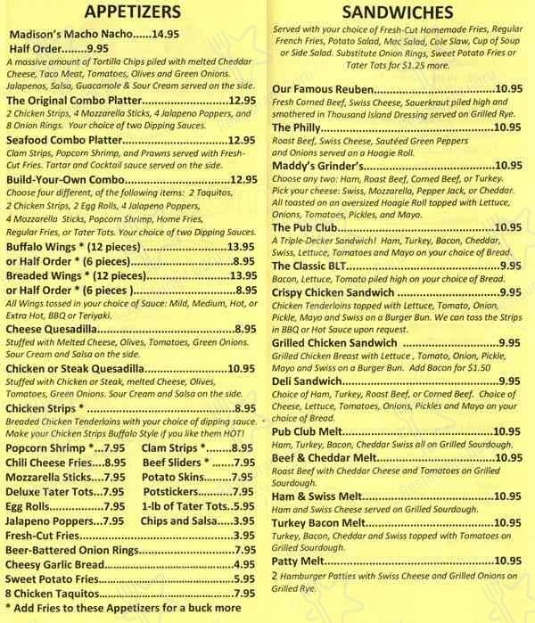 Menu At Madison Avenue Pub, Everett