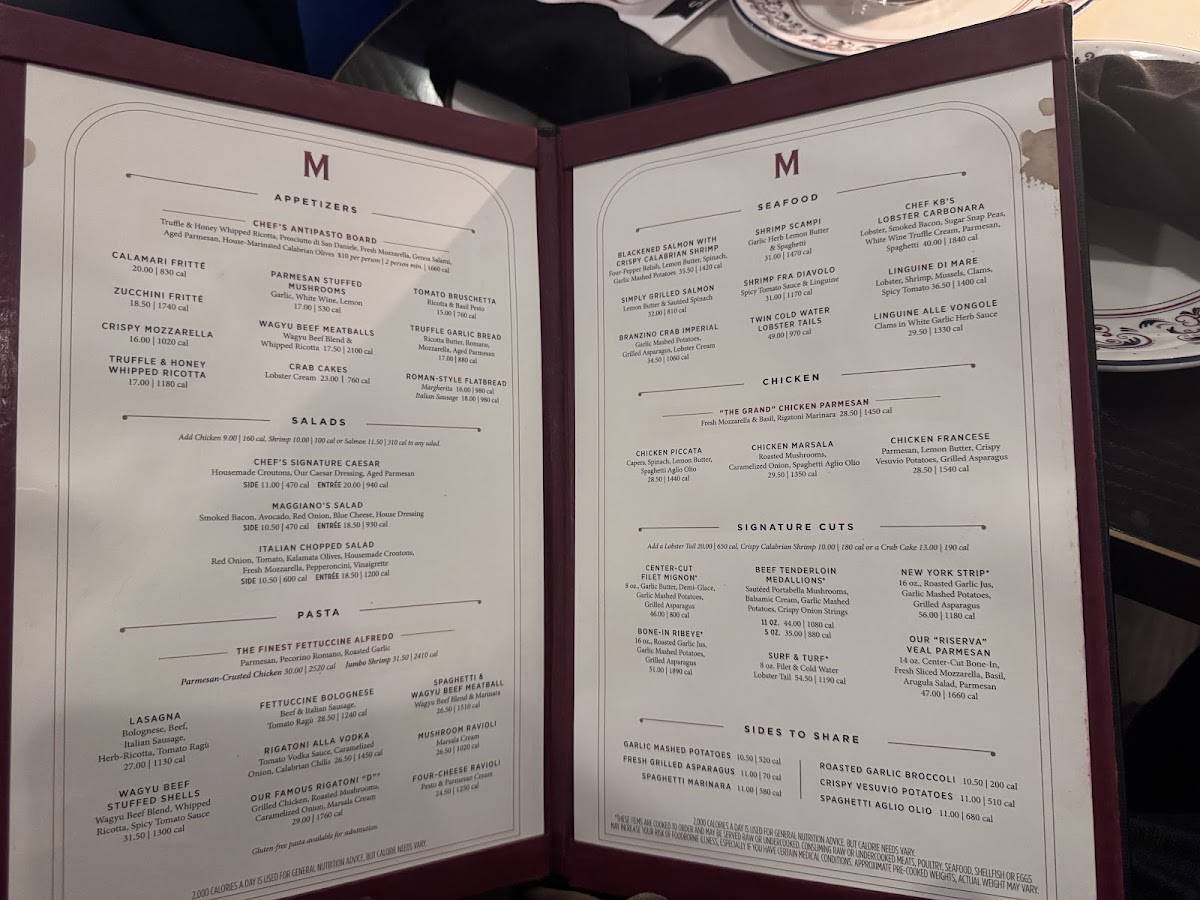 Carta del pub y bar Maggiano's Little Italy, Orlando