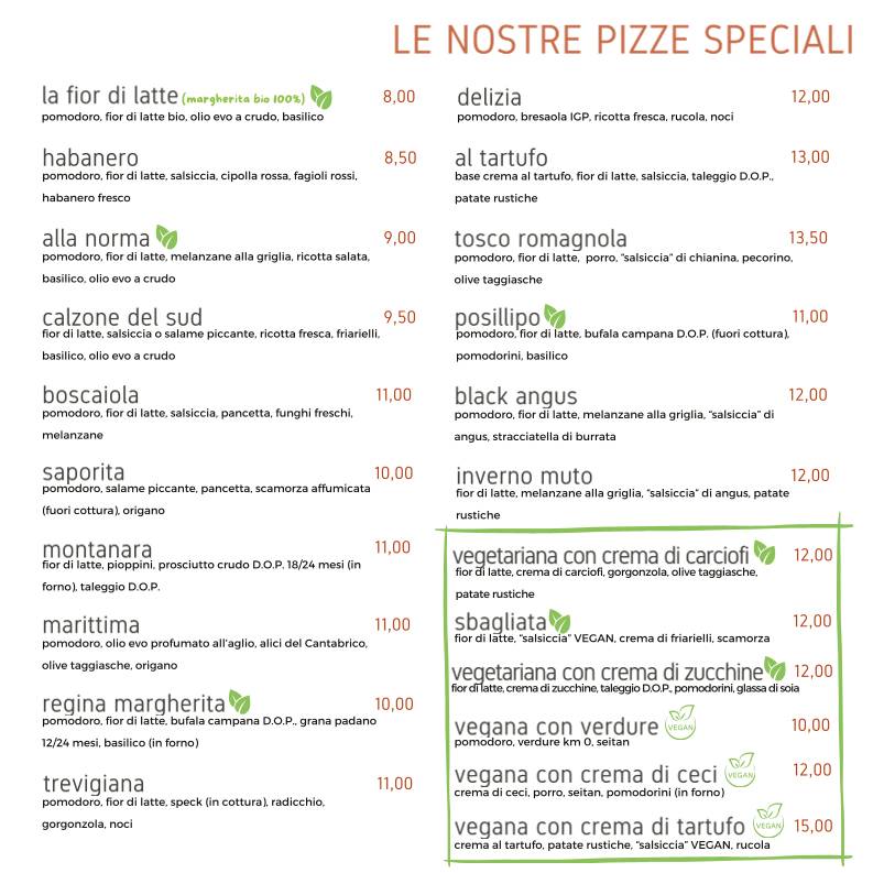 Menu di Magic Pizza Bio Martorano di Cesena 