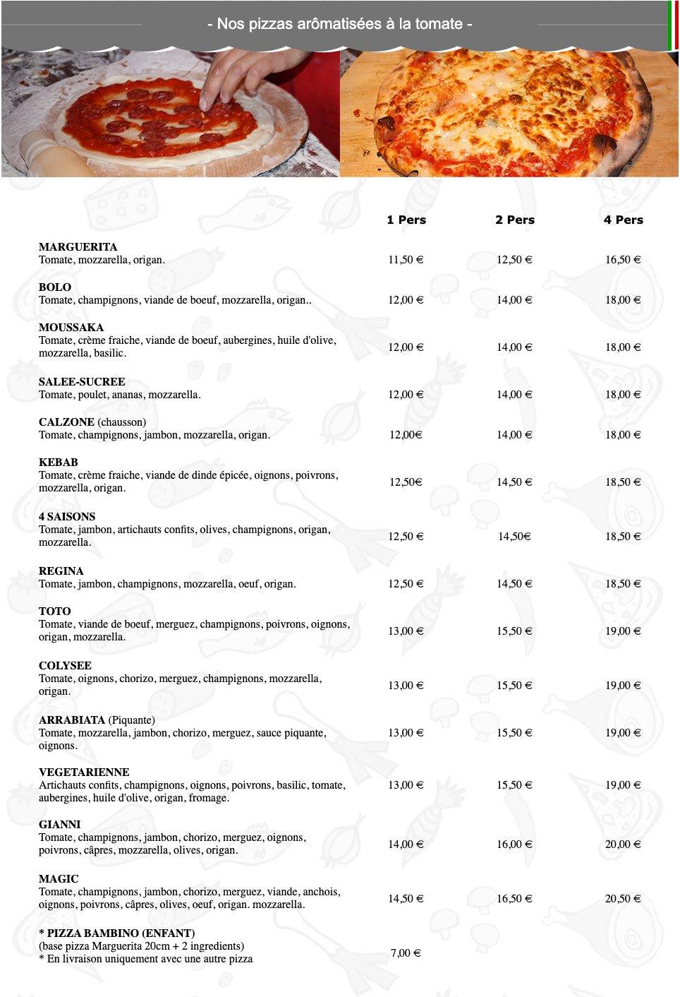 Menu de Magic Pizza
