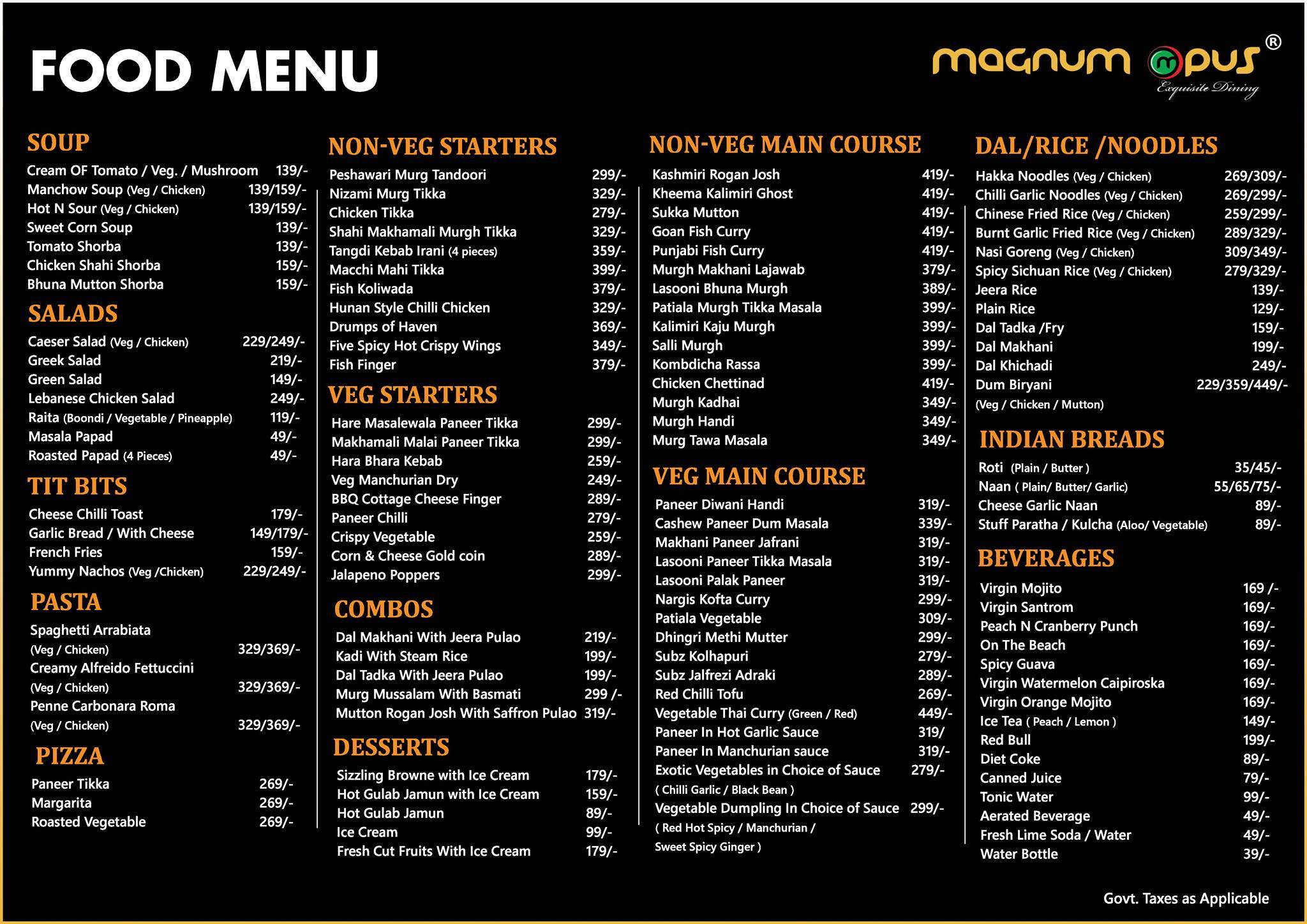 Magnum Opus menu