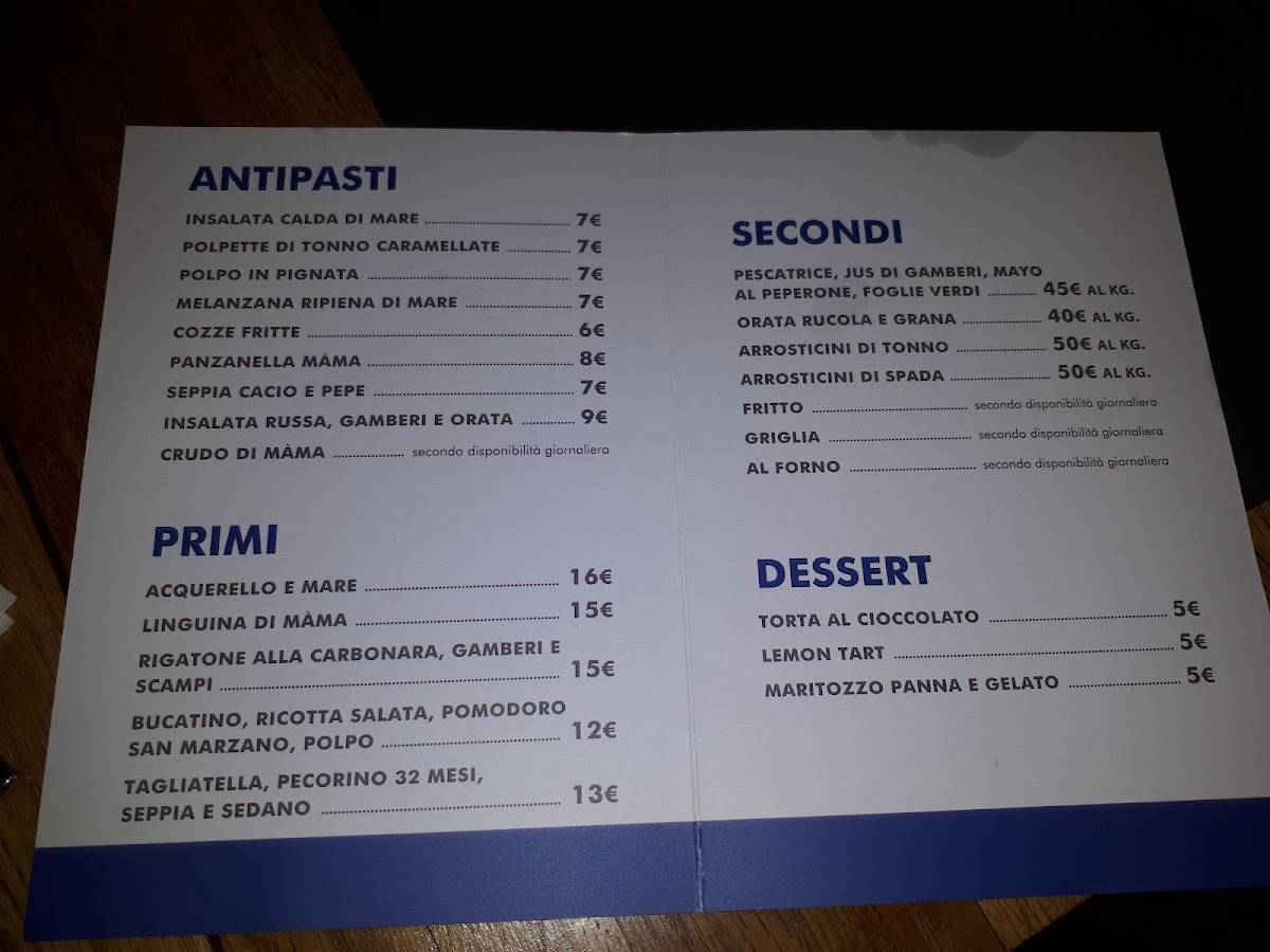 Menu di Màma - Trattoria di Mare 