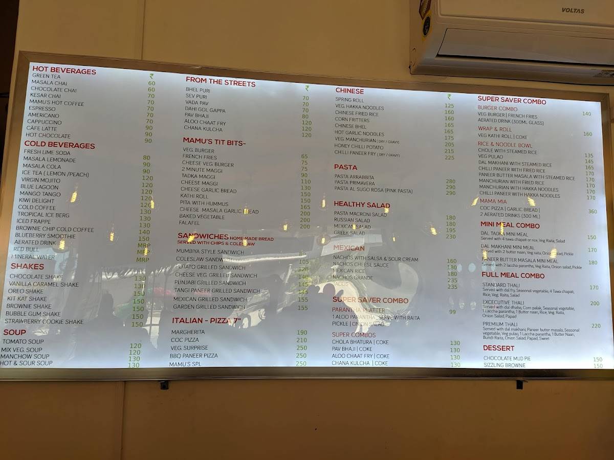 Mamu's Infusion Cafe, Malviya Nagar menu