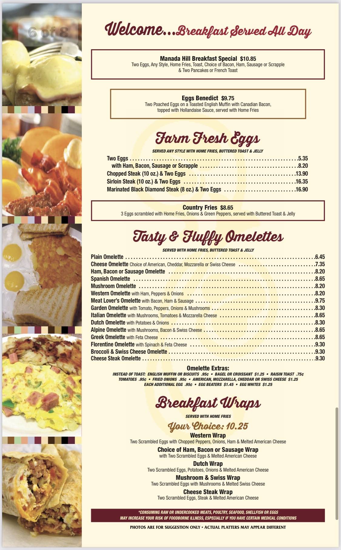 Menu at Manada Hill Diner restaurant, Hershey