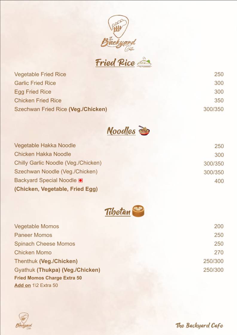Backyard Cafe menu