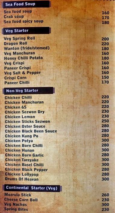 Manali Resto Bar menu
