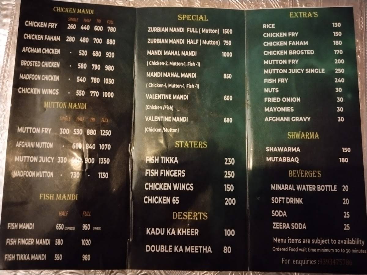 Mandi mahal menu