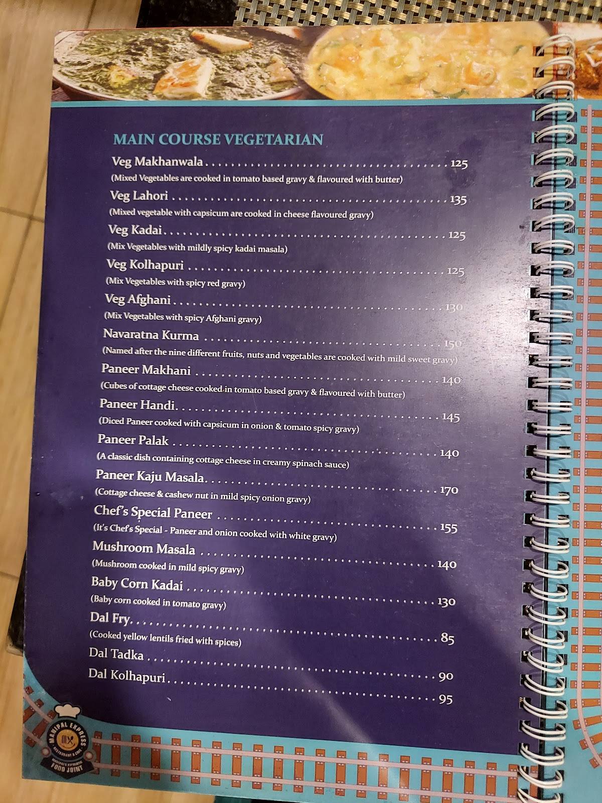 Manipal Express menu