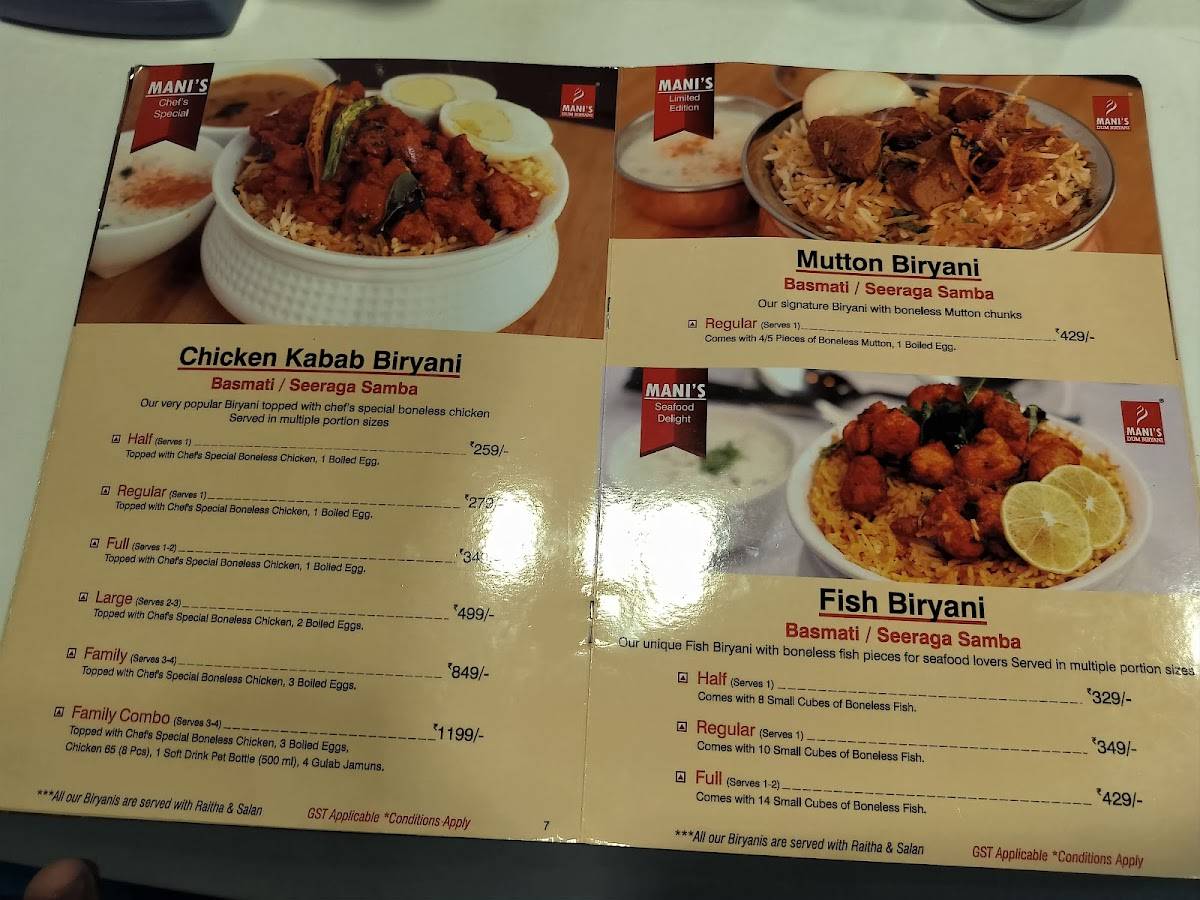 Mani's Dum Biryani - Thoraipakkam menu