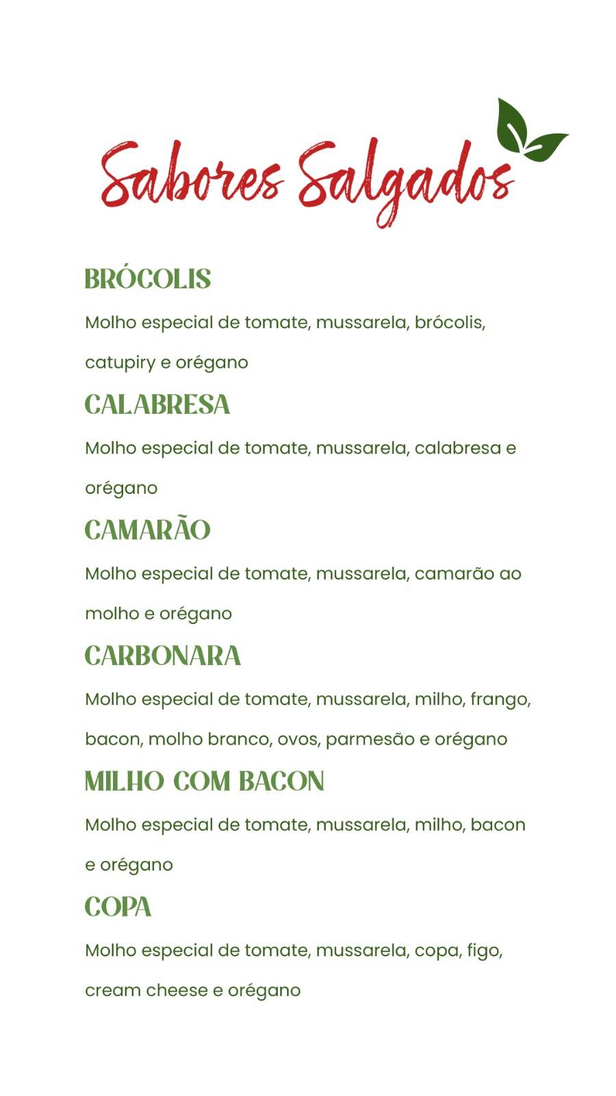 Manjericão Pizzas Delivery cardápio