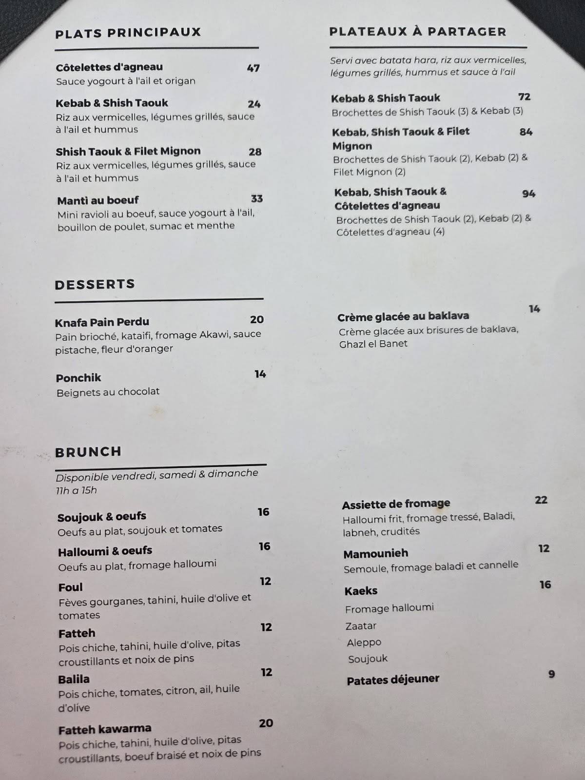 Menu de Manti