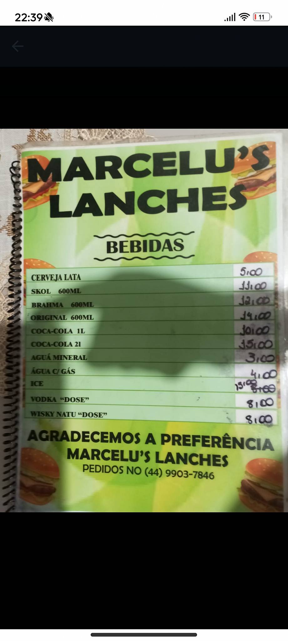 Quiosque do Marcellu"s Lanches cardápio