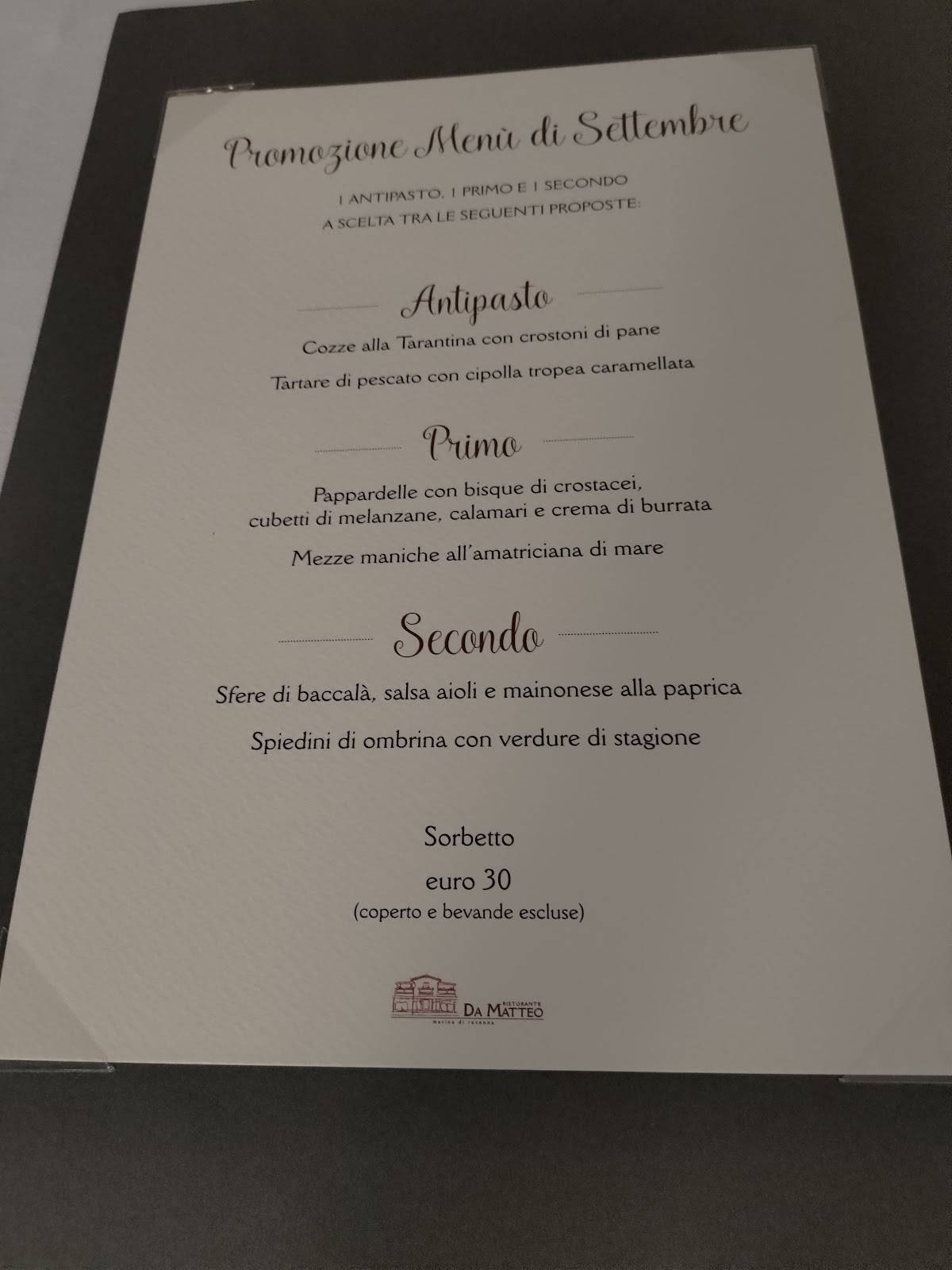 Menu di Ristorante Da Matteo 