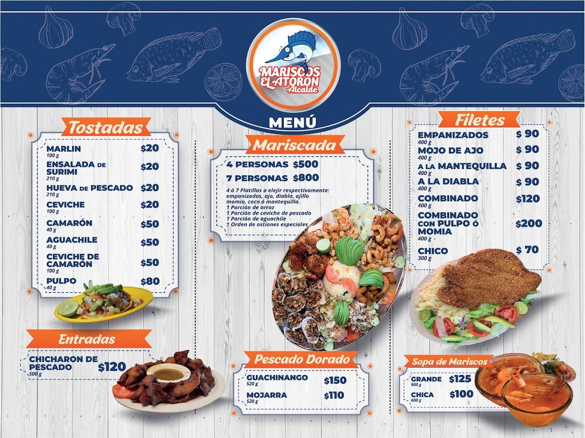 Carta del restaurante Mariscos El Atorón Alcalde, Guadalajara, Av. Fray Antonio Alcalde 857