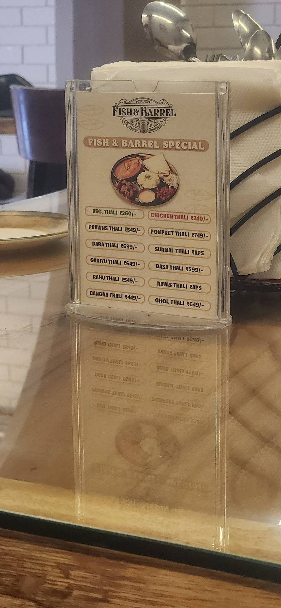 Fish & Barrel Restaurant menu