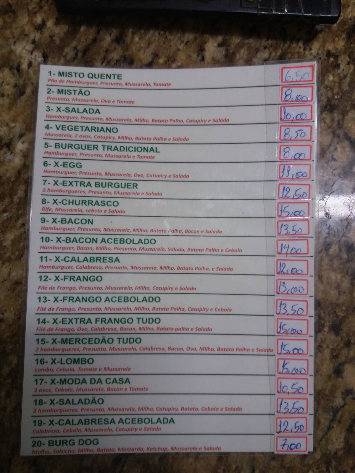 Mary Lanches cardápio