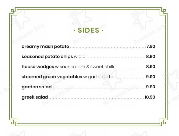 Menu at South Sydney Graphic Arts Club, Mascot