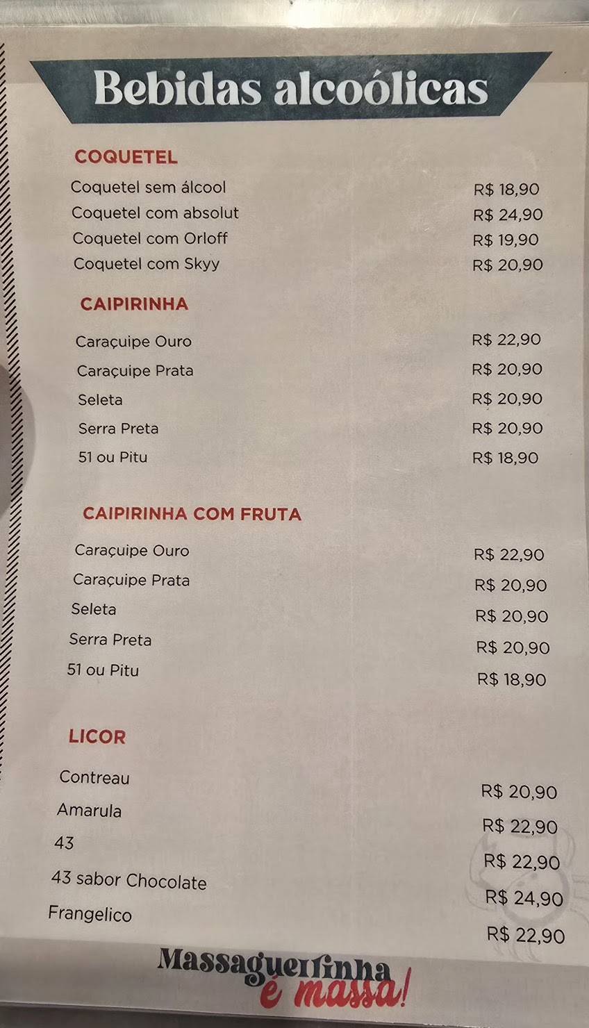 Massagueirinha Ponta Verde cardápio