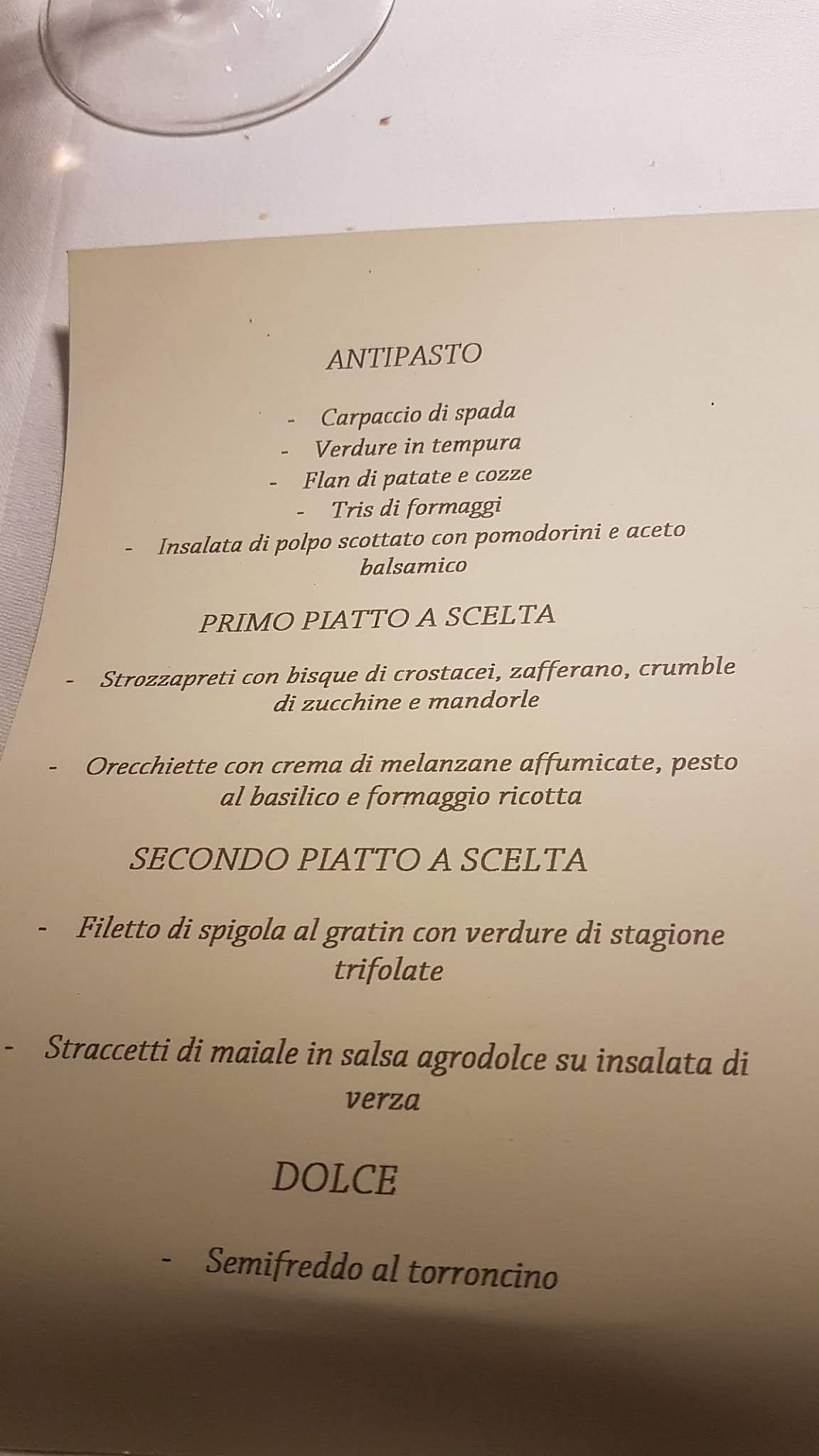 Menu di Masseria Zanzara 