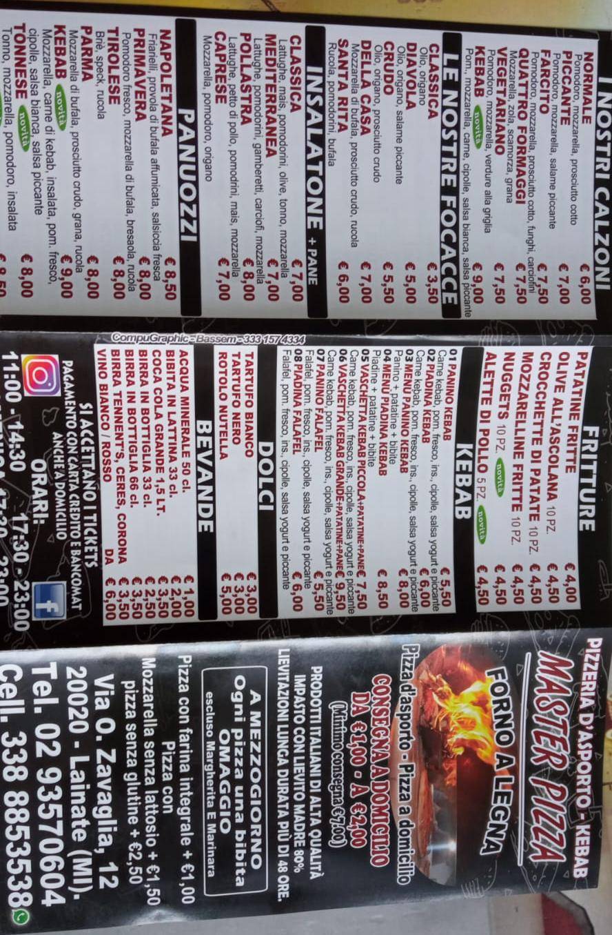Menu di Master Pizza di Lainate 