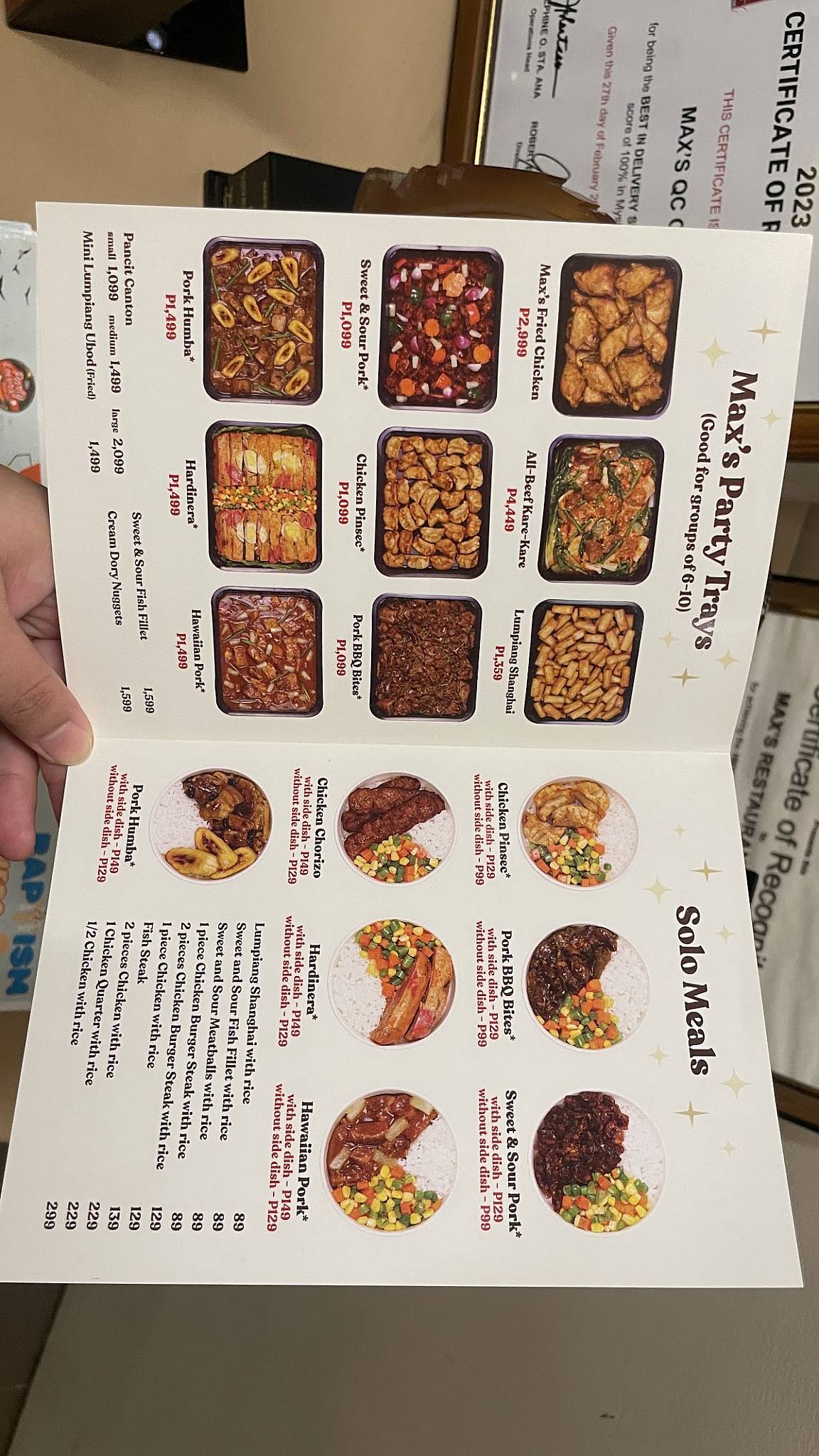 Menu at Max's Restaurant, Quezon City, Circle Food Complex