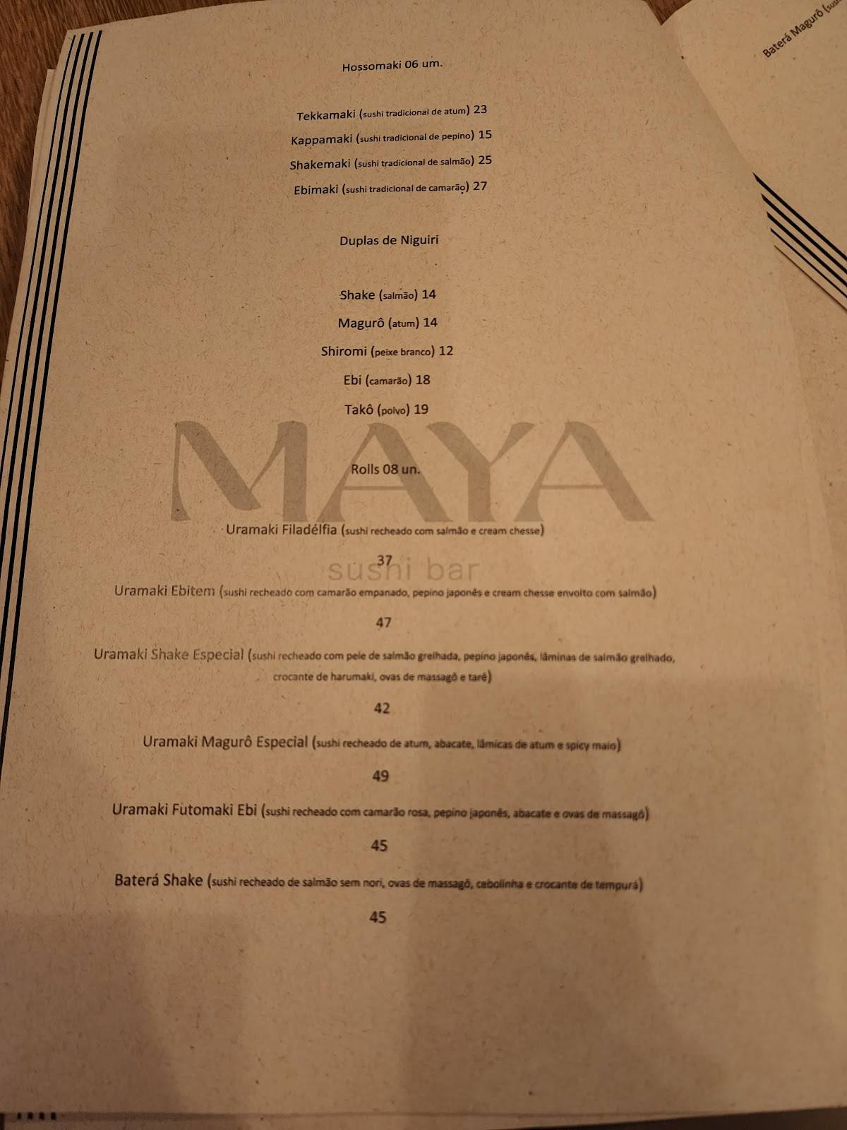 Maya Sushi Bar cardápio